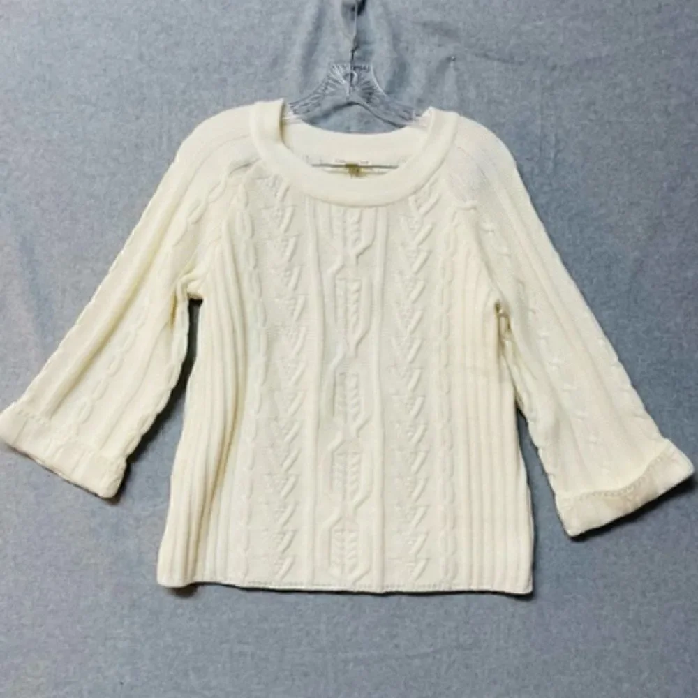 Coldwater Creek white cable knit sweater Size XS 4 Excellent Condition